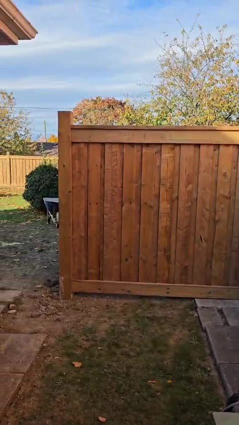 Freshly completed wood privacy fence panel